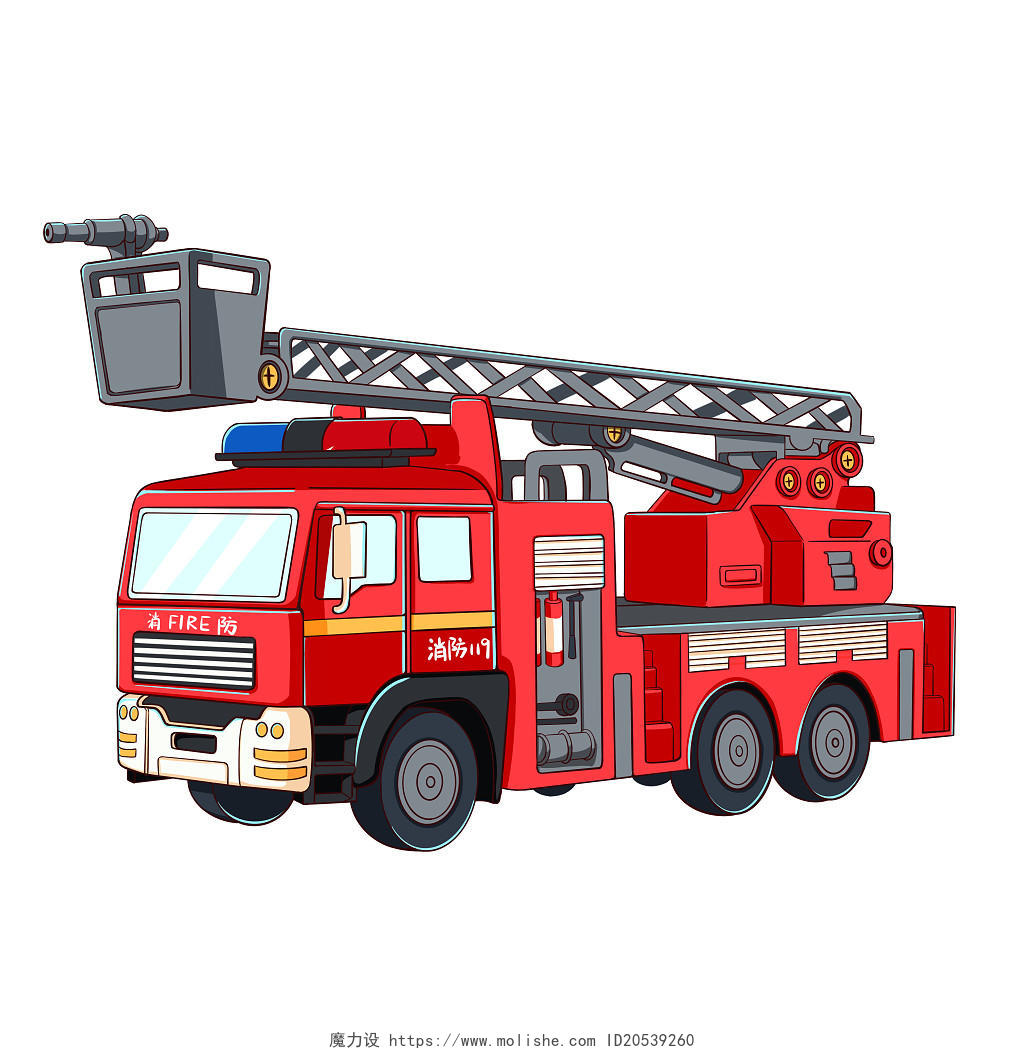 红色卡通矢量消防车卡通森林防火专用车119全国消防宣传日消防